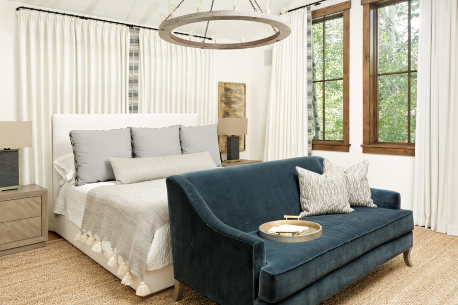 The master bedroom of a Mountain Modern retreat in Aspen, designed by Laura U