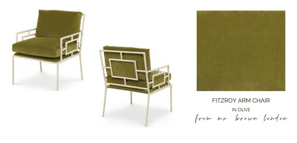 Beautiful olive colorway of the Fitzroy Chair by Mr. Brown London