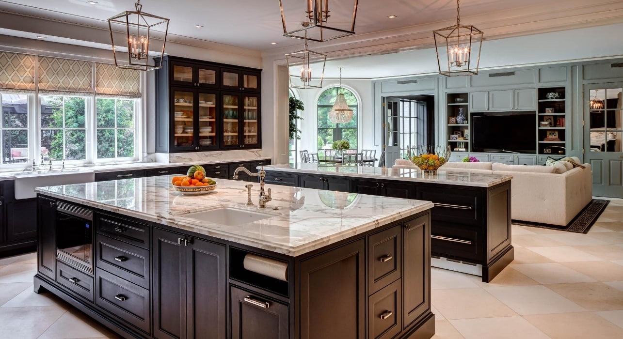 A stunning open kitchen that seamlessly flows into the family room 