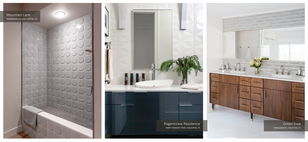 three different types of three-dimensional bathroom tile
