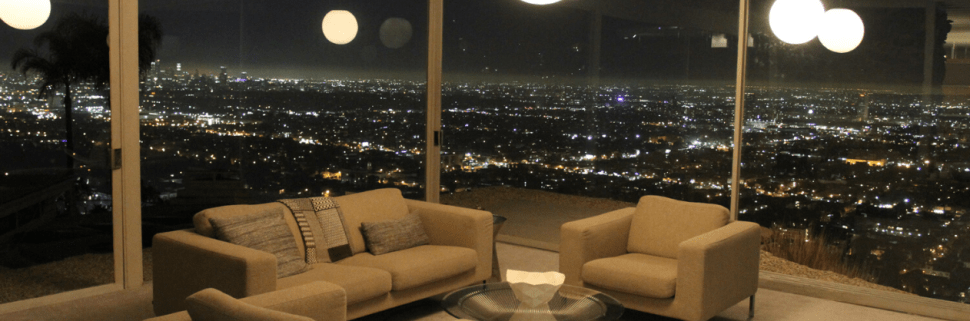 Stunning view of Los Angeles city from the Stahl house by Pierre Koenig.