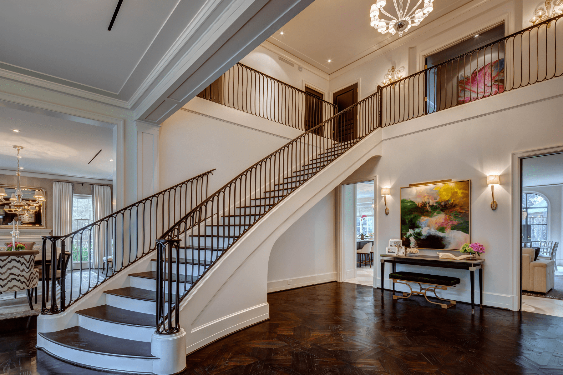The chic staircase at leading to the Willowick bedrooms.