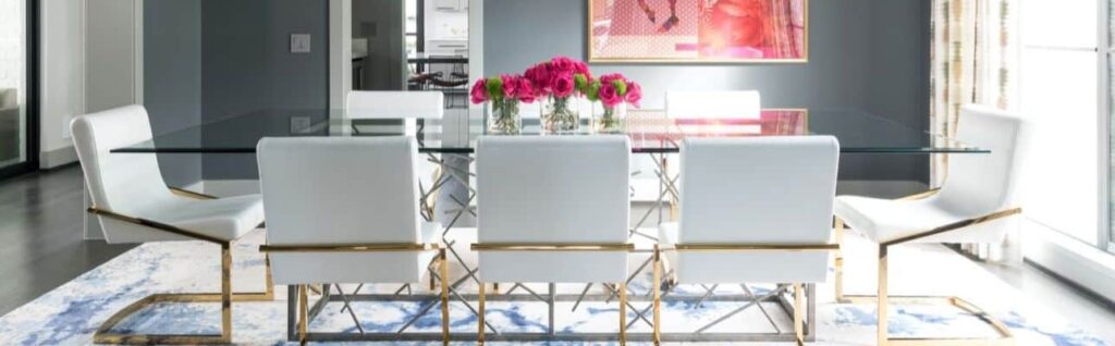 A dining room designed by Laura U Interior Design