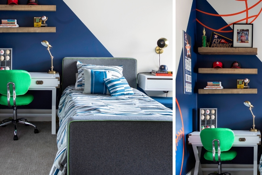 The finished interior design of boys bedroom by Laura U in Houston home 