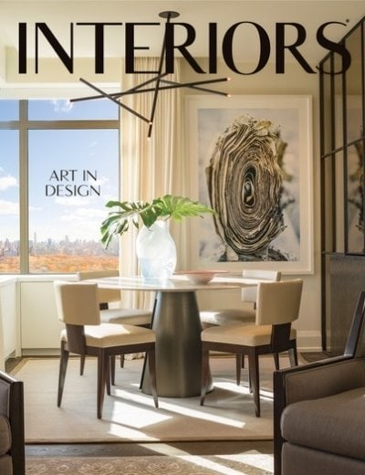 A warm, New York City high rise morning room on the cover of Interior Magazine's October/November issue 2020