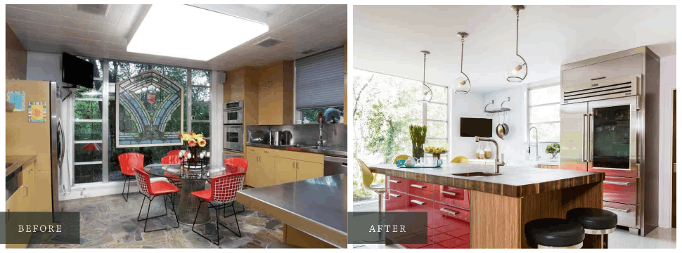 Before and after photos of our Dryden Residence remodel. 