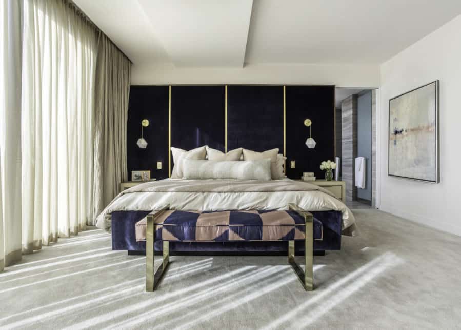 The River Oaks - Master Bedroom with custom cobalt headboard