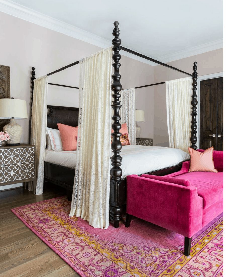 Velvet Accents, Pink Settee, Master Bedroom, Laura U Interior Design 