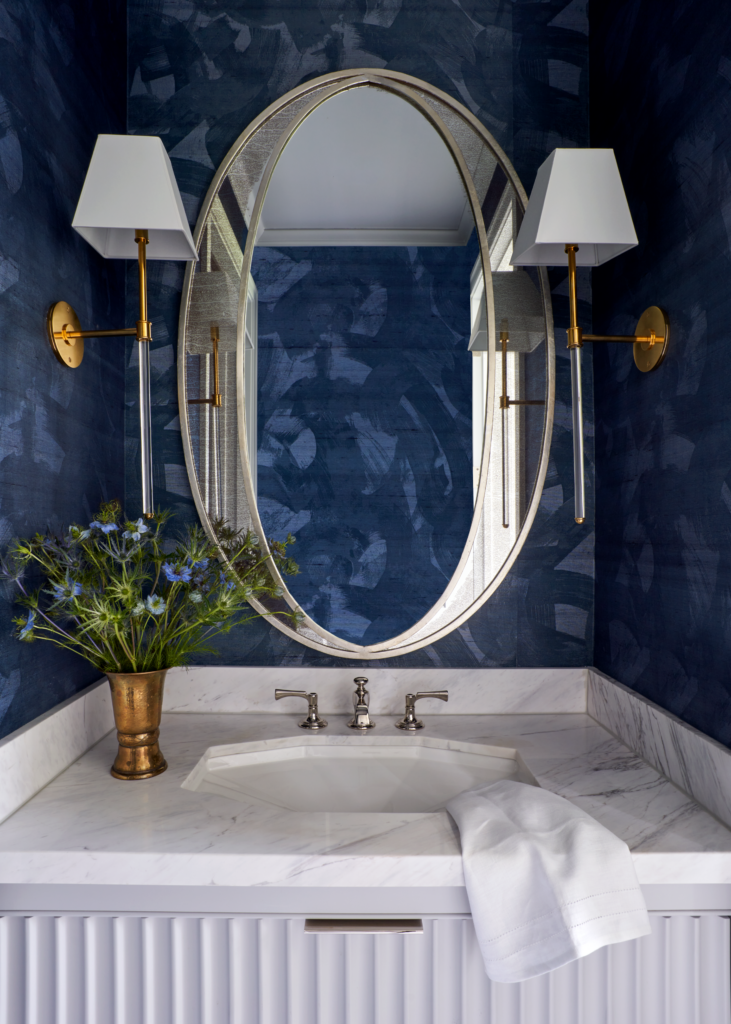 Use rich, saturated jewel tones to add color like we did in the powder bath at Colonial Drive.