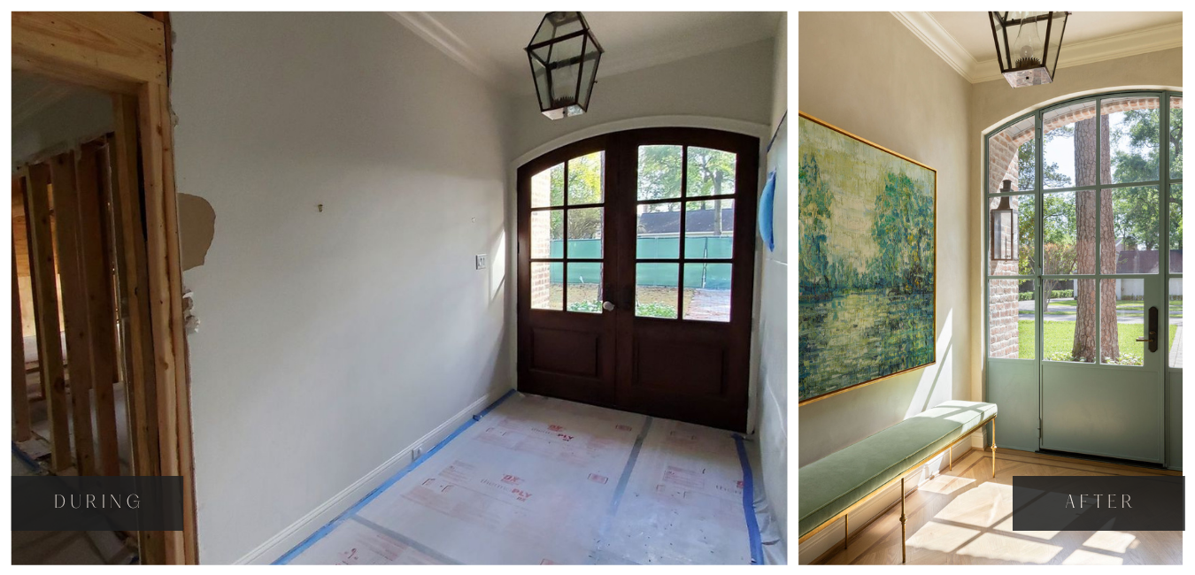 Hedwig Village home foyer and entryway. Before (left) and After (right).