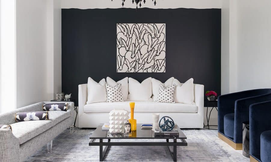 Living Room with Hunt Slonem artwork, designed by Laura U Inteiror Design