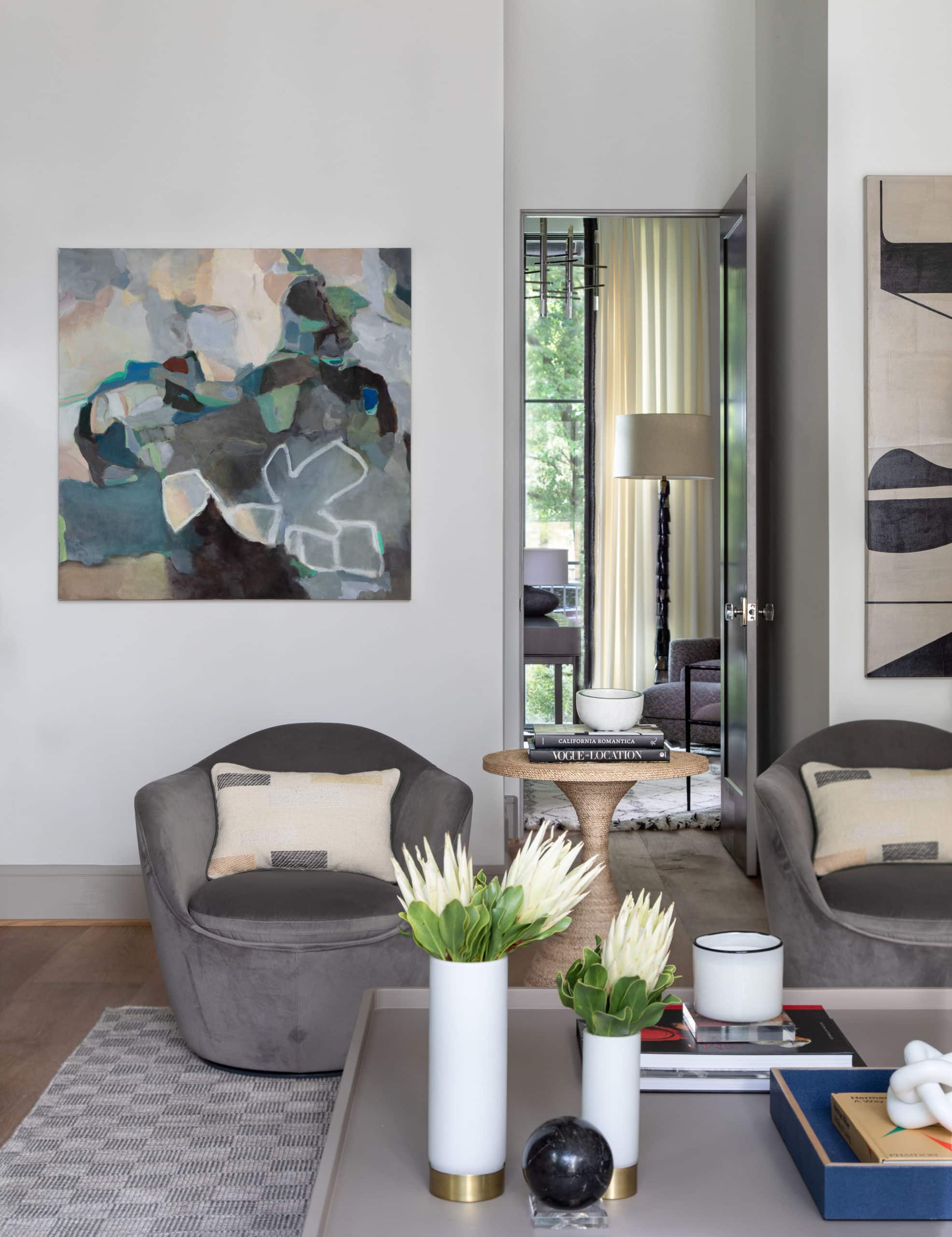 A painting by Terrell James hangs in a Houston home, designed by Laura U