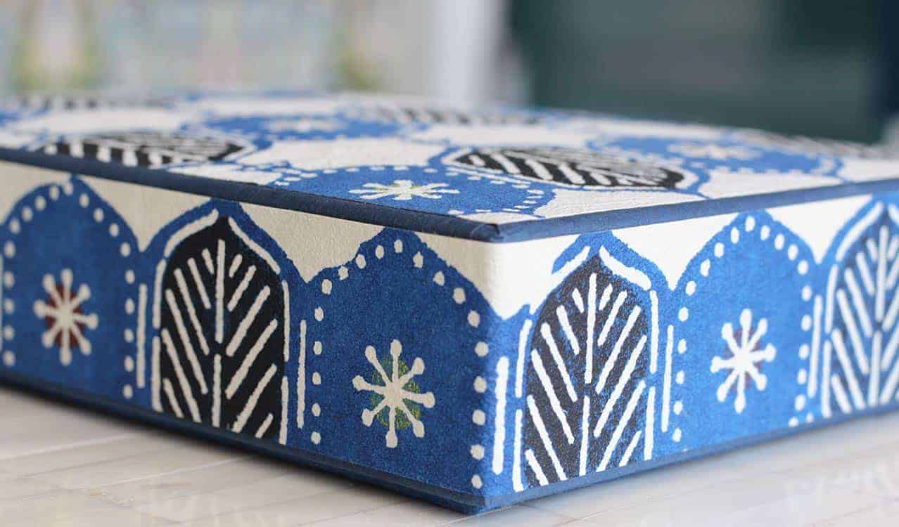 A patterned box, with white and shades of blue accents at The River Oaks in Houston