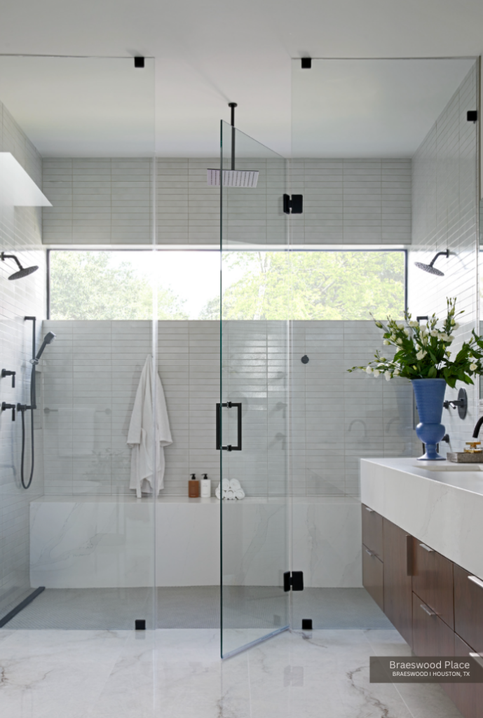 consider installing a wide walk-in shower with curbless entry