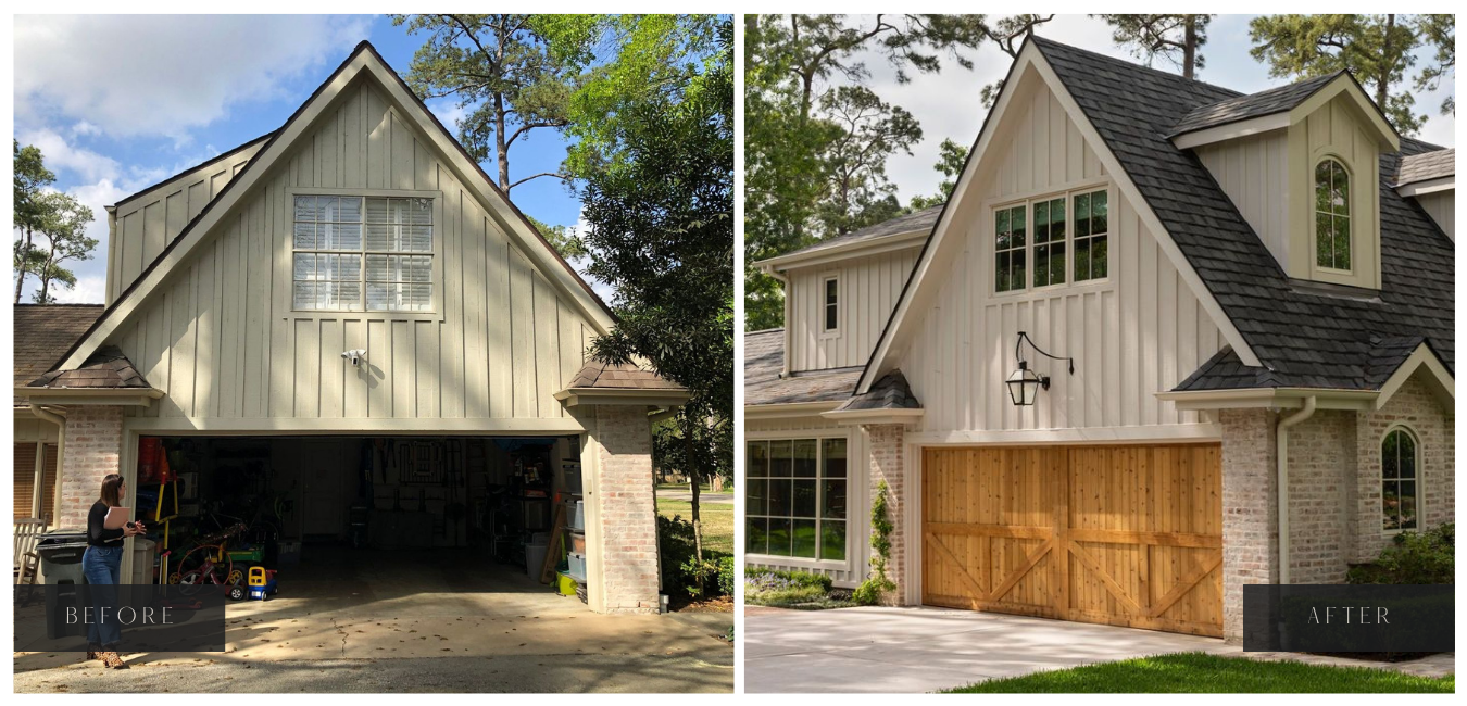 Hedwig Village home garage and driveway. Before (left) and After (right).