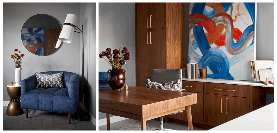 Moody Blues and Grays Make for a Masculine Mid-Century Study