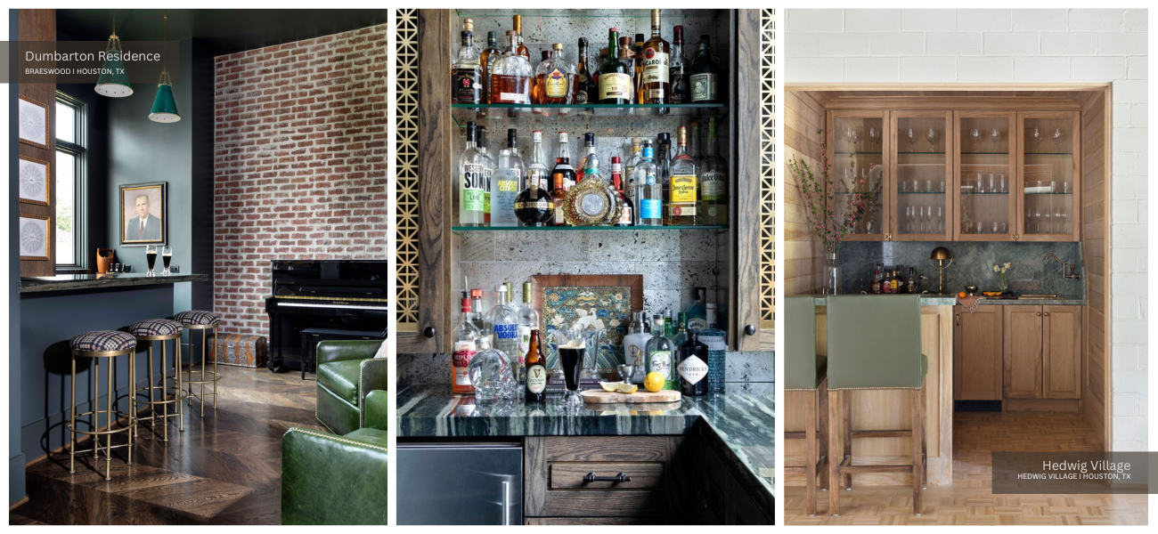 home bar design ideas include these two inspired by the history of the home and the culture of their families