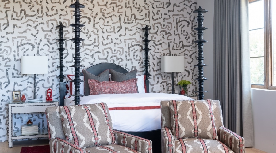 Lobo Inspired guest bedroom in Camino Haciendas home designed by Laura U